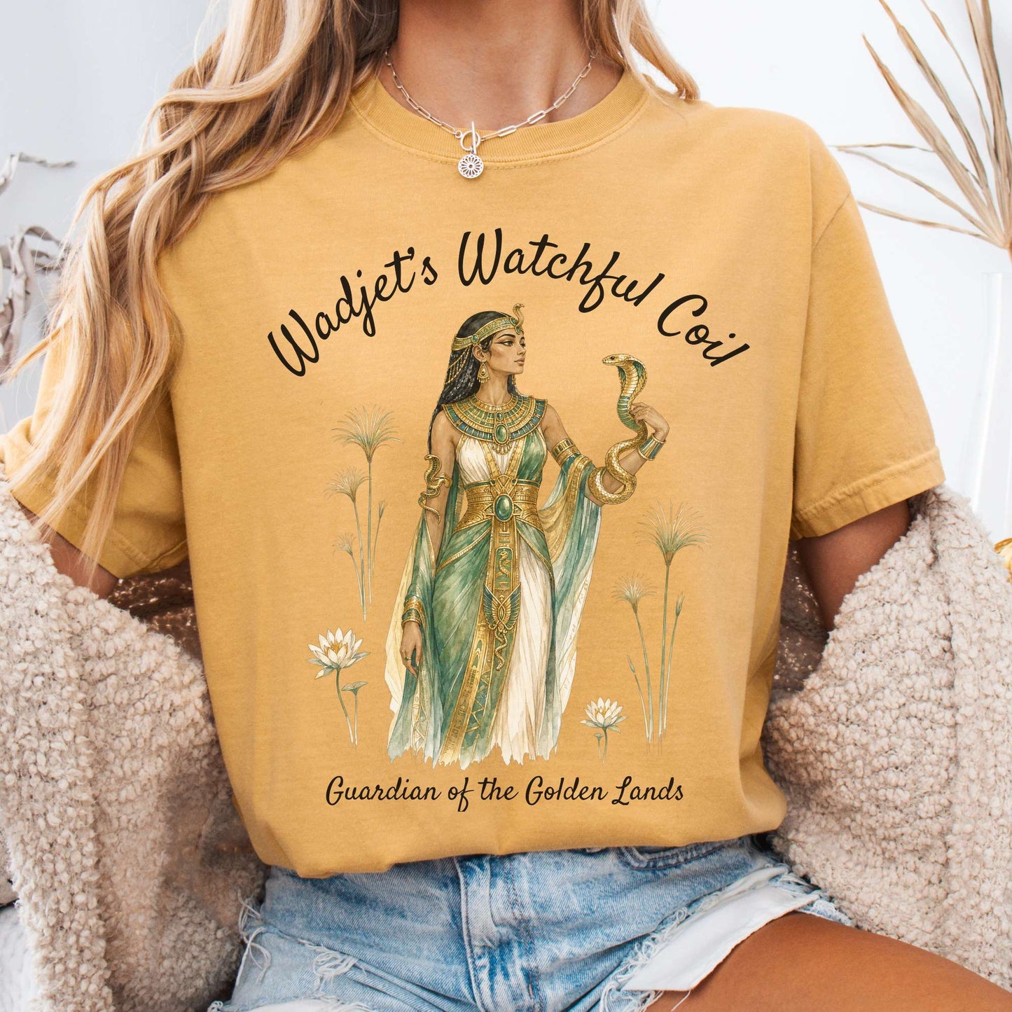 T-Shirt Mustard / S Wadjet's Watchful Coil Egyptian Mythology T-Shirt The Mystic Eden
