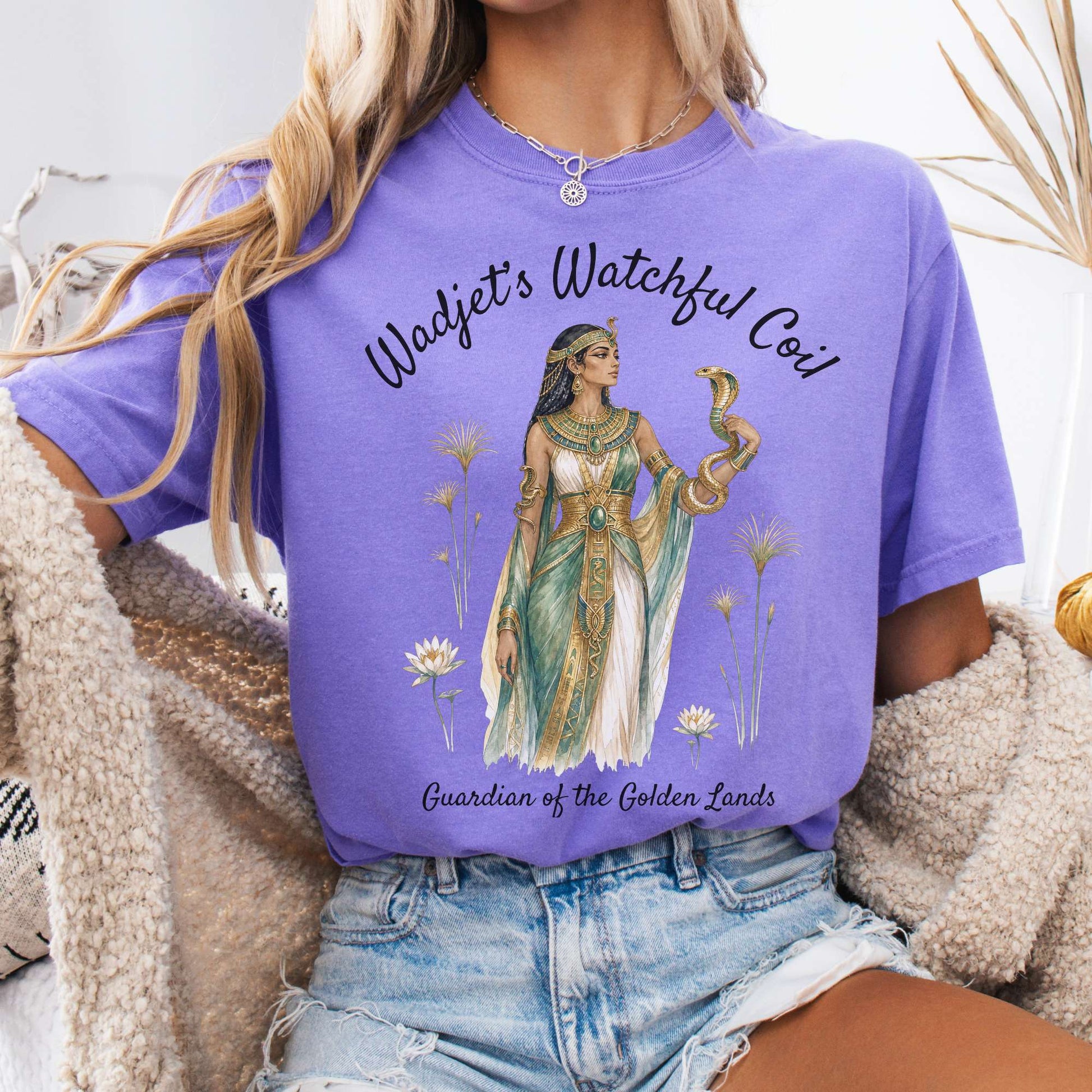 T-Shirt Violet / S Wadjet's Watchful Coil Egyptian Mythology T-Shirt The Mystic Eden
