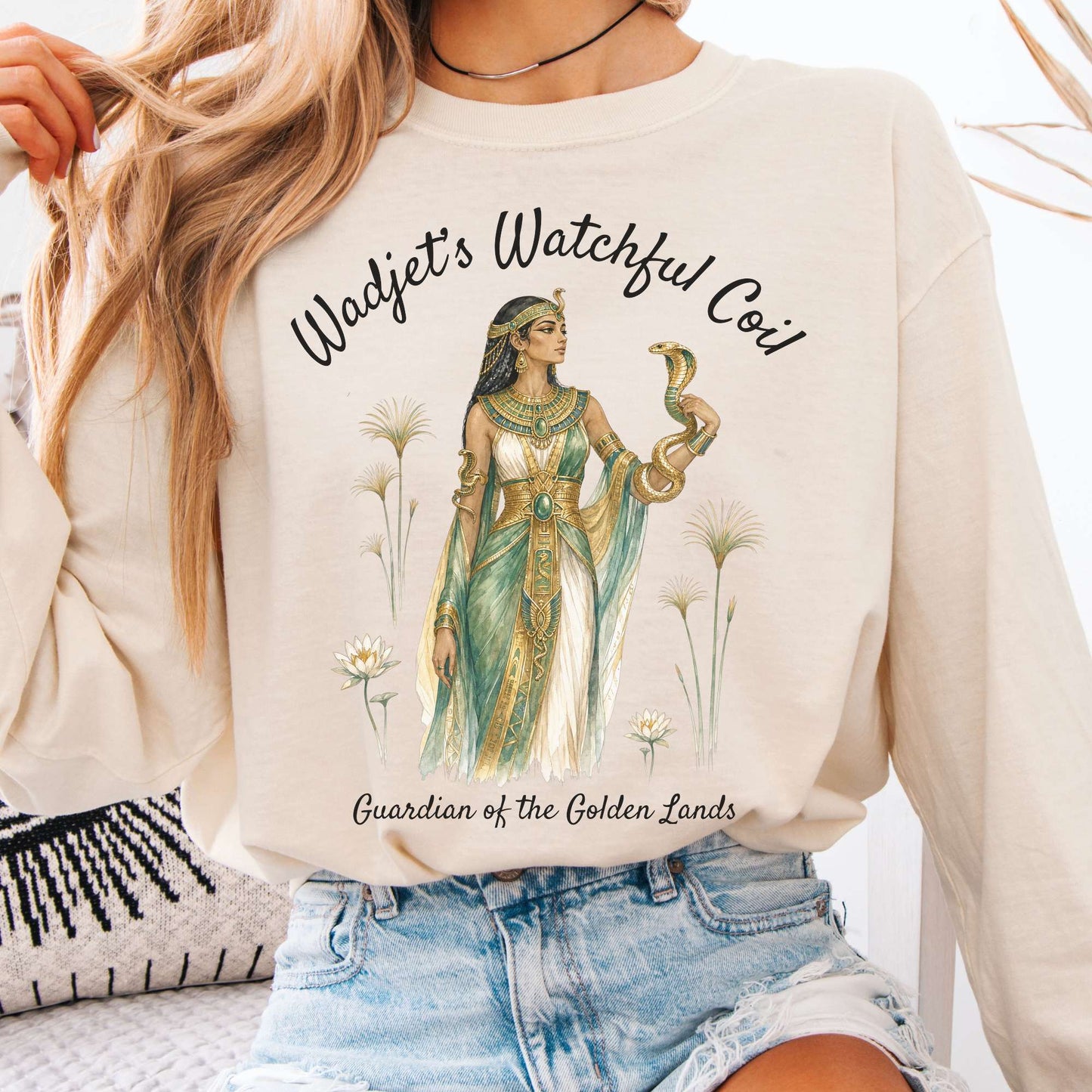 Long-sleeve Ivory / S Wadjet's Watchful Coil Egyptian Mythology Long Sleeve The Mystic Eden