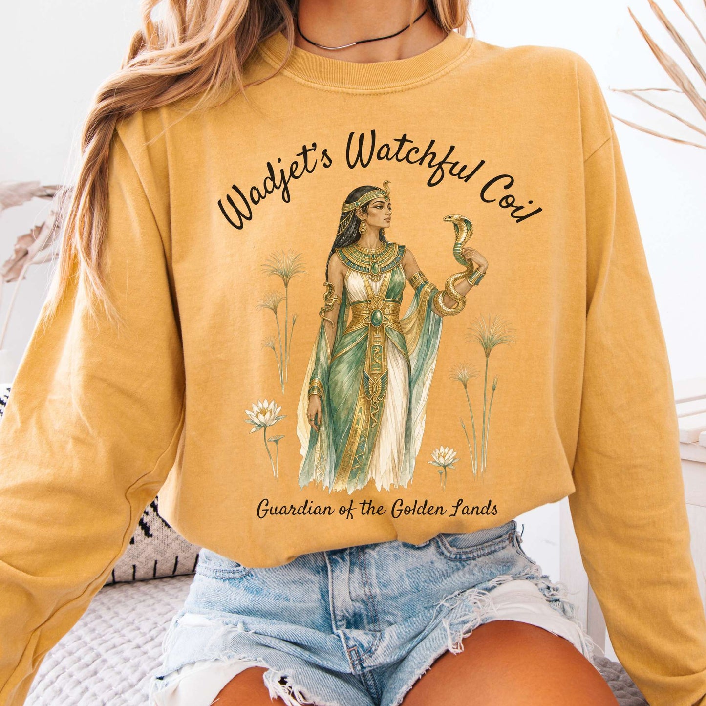 Long-sleeve Mustard / S Wadjet's Watchful Coil Egyptian Mythology Long Sleeve The Mystic Eden