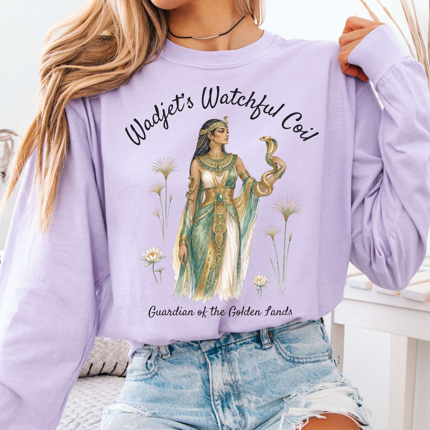 Long-sleeve Orchid / S Wadjet's Watchful Coil Egyptian Mythology Long Sleeve The Mystic Eden