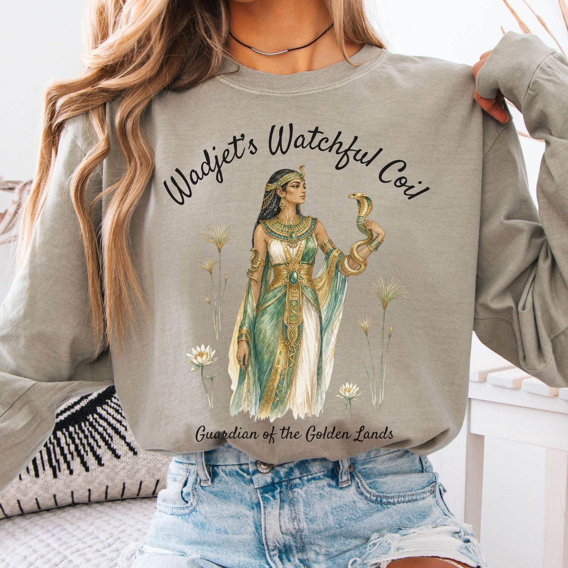 Long-sleeve Sandstone / S Wadjet's Watchful Coil Egyptian Mythology Long Sleeve The Mystic Eden