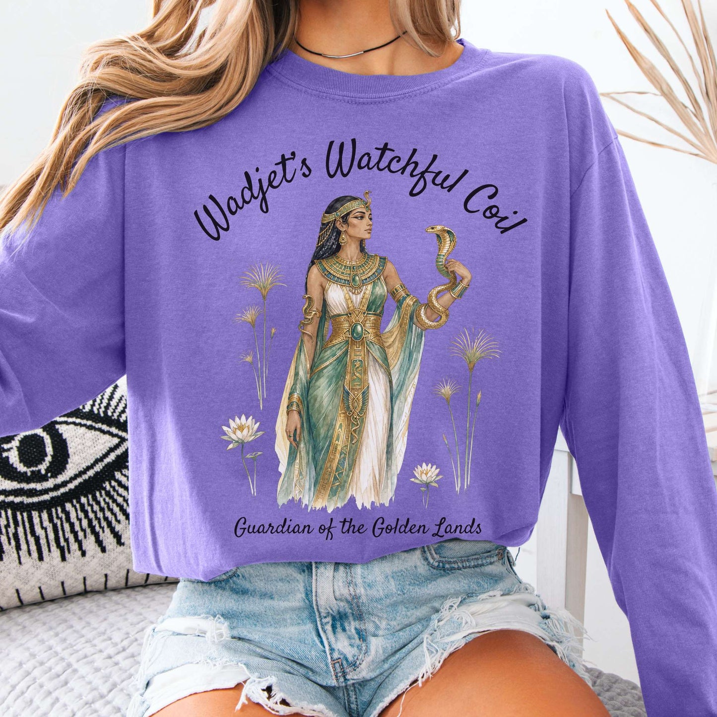 Long-sleeve Violet / S Wadjet's Watchful Coil Egyptian Mythology Long Sleeve The Mystic Eden