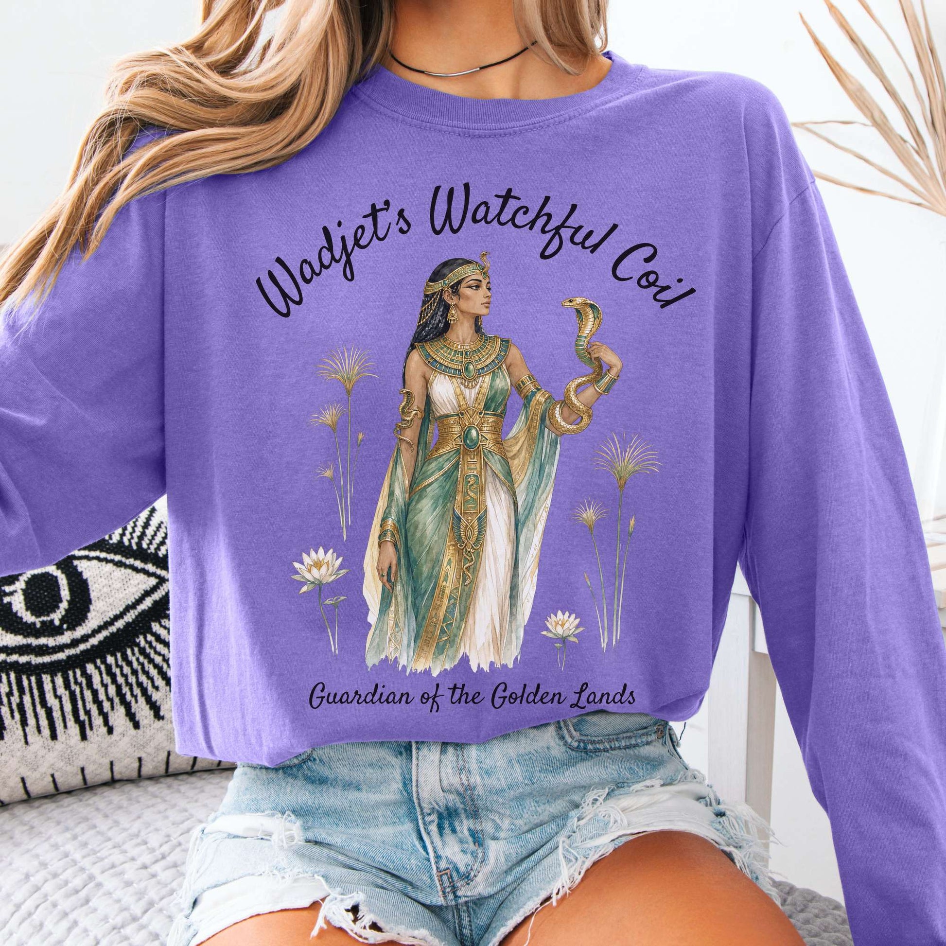 Long-sleeve Violet / S Wadjet's Watchful Coil Egyptian Mythology Long Sleeve The Mystic Eden