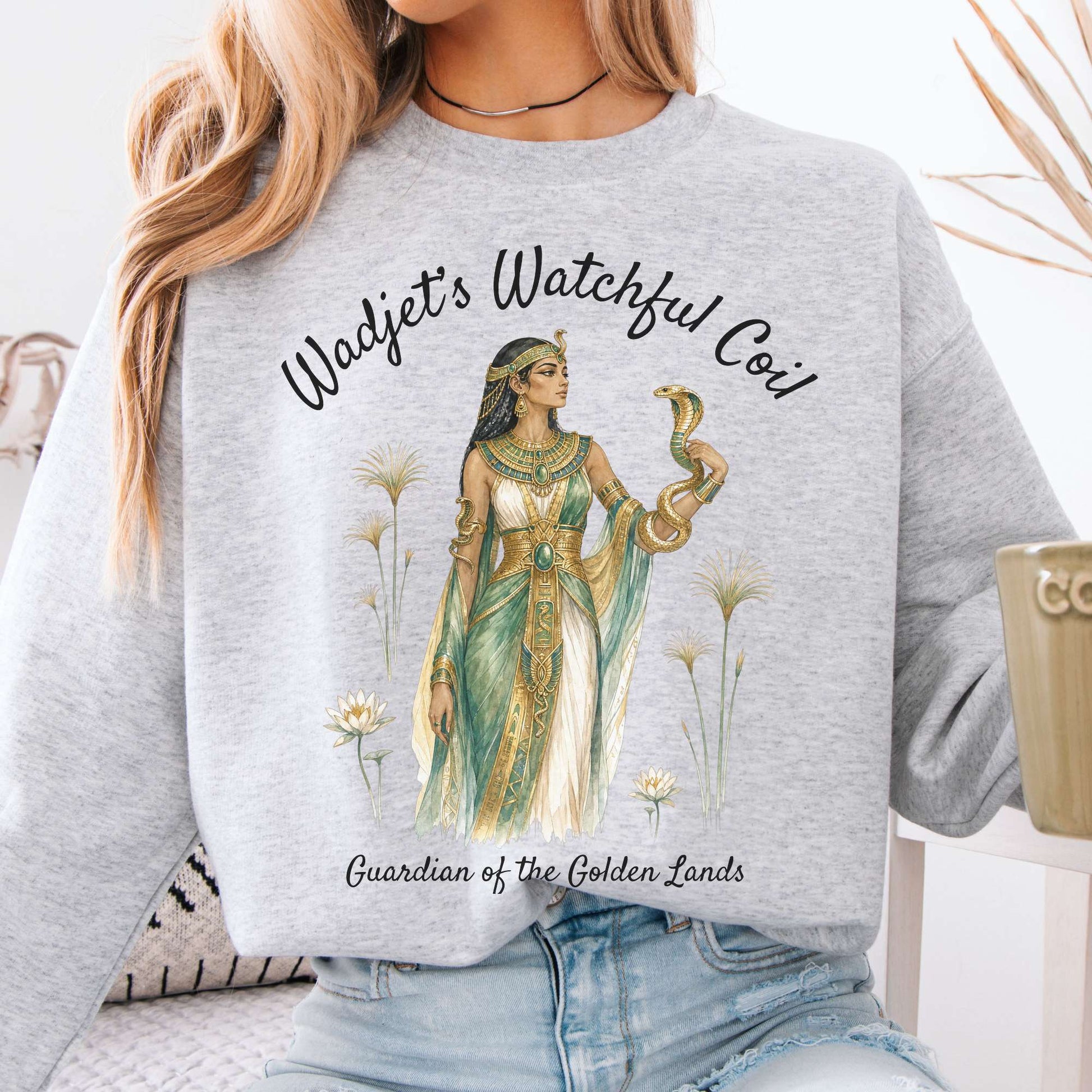 Sweatshirt Ash / S Wadjet's Watchful Coil Egyptian Mythology Crewneck Sweatshirt The Mystic Eden