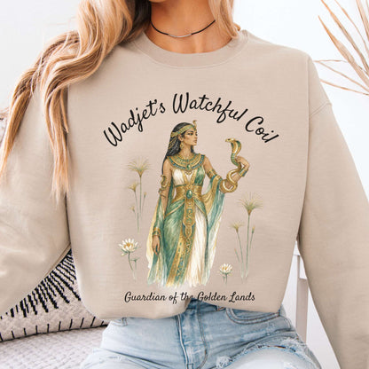 Sweatshirt Sand / S Wadjet's Watchful Coil Egyptian Mythology Crewneck Sweatshirt The Mystic Eden
