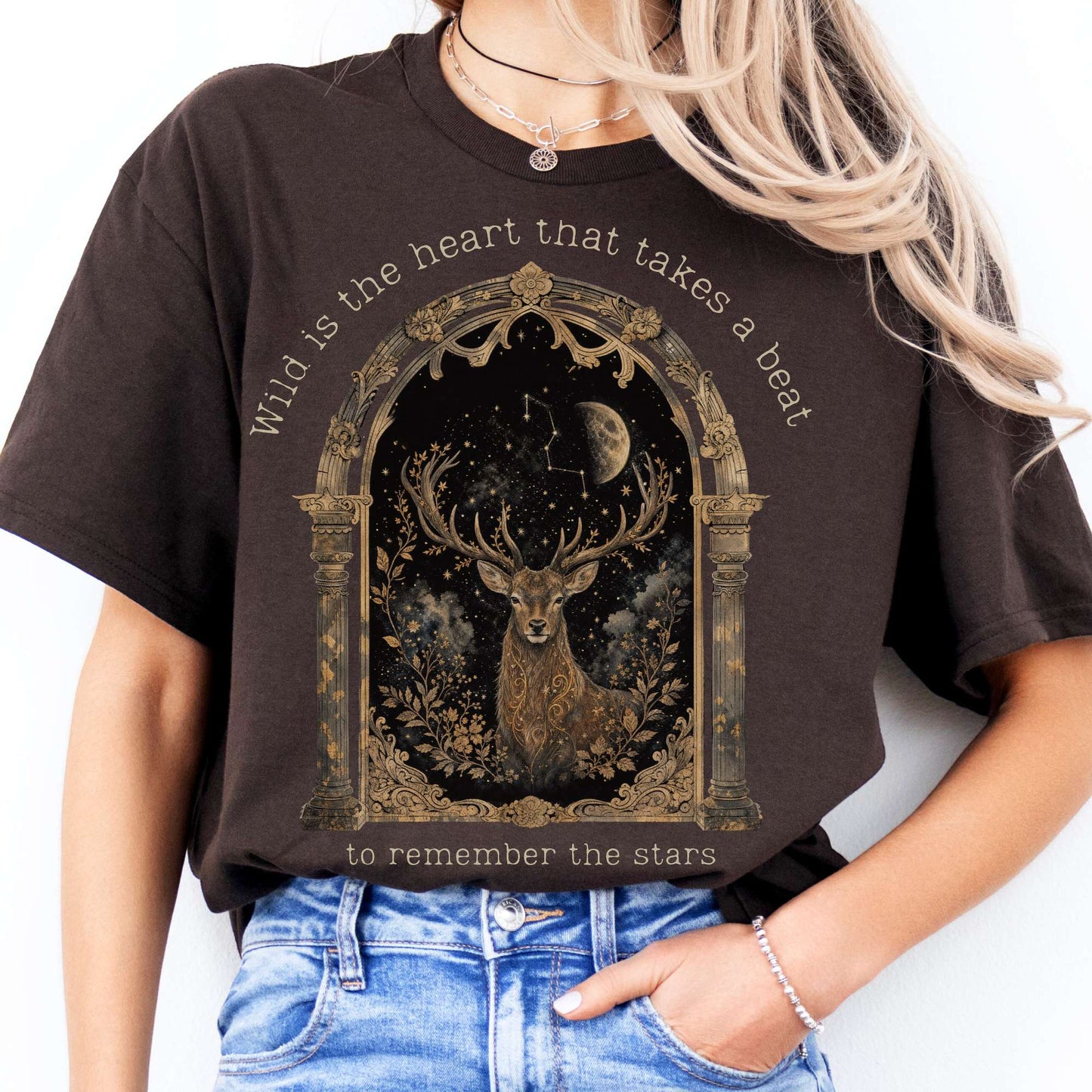Wild Is the Heart Mythical Stag Stargazing T-Shirt