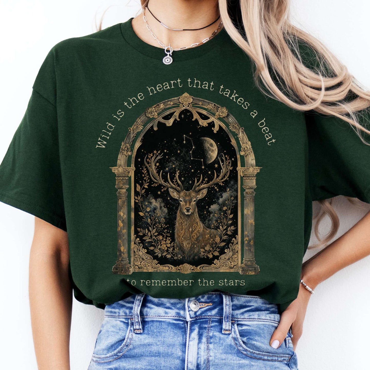 Wild Is the Heart Mythical Stag Stargazing T-Shirt