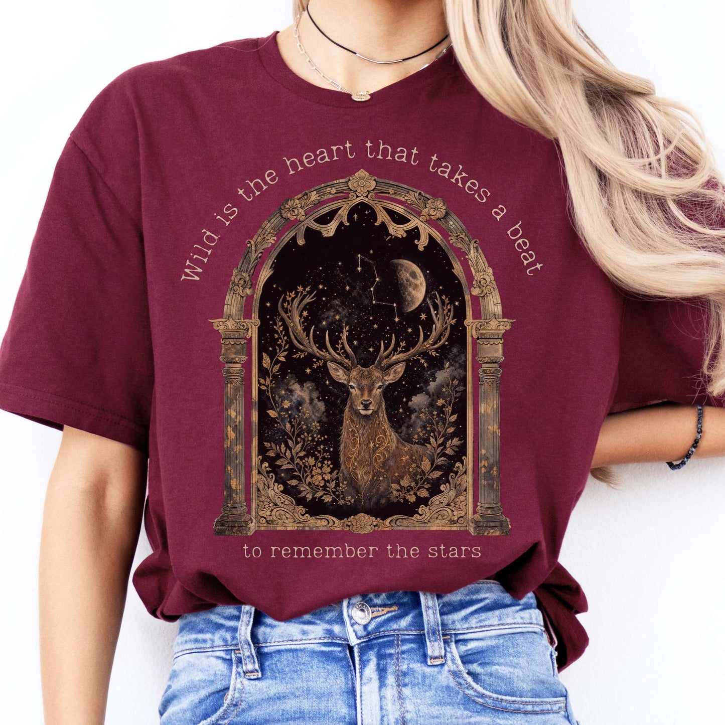 Wild Is the Heart Mythical Stag Stargazing T-Shirt