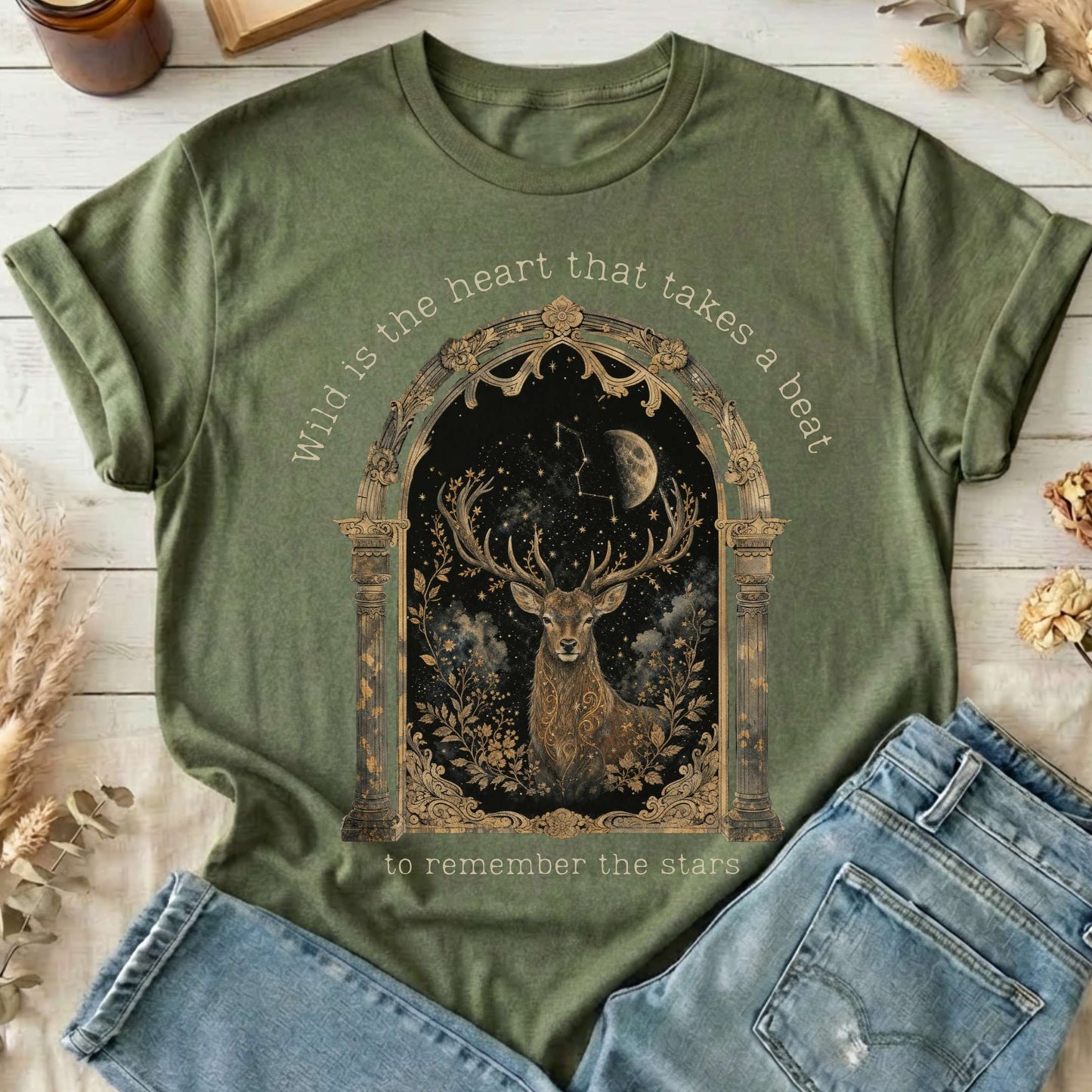Wild Is the Heart Mythical Stag Stargazing T-Shirt