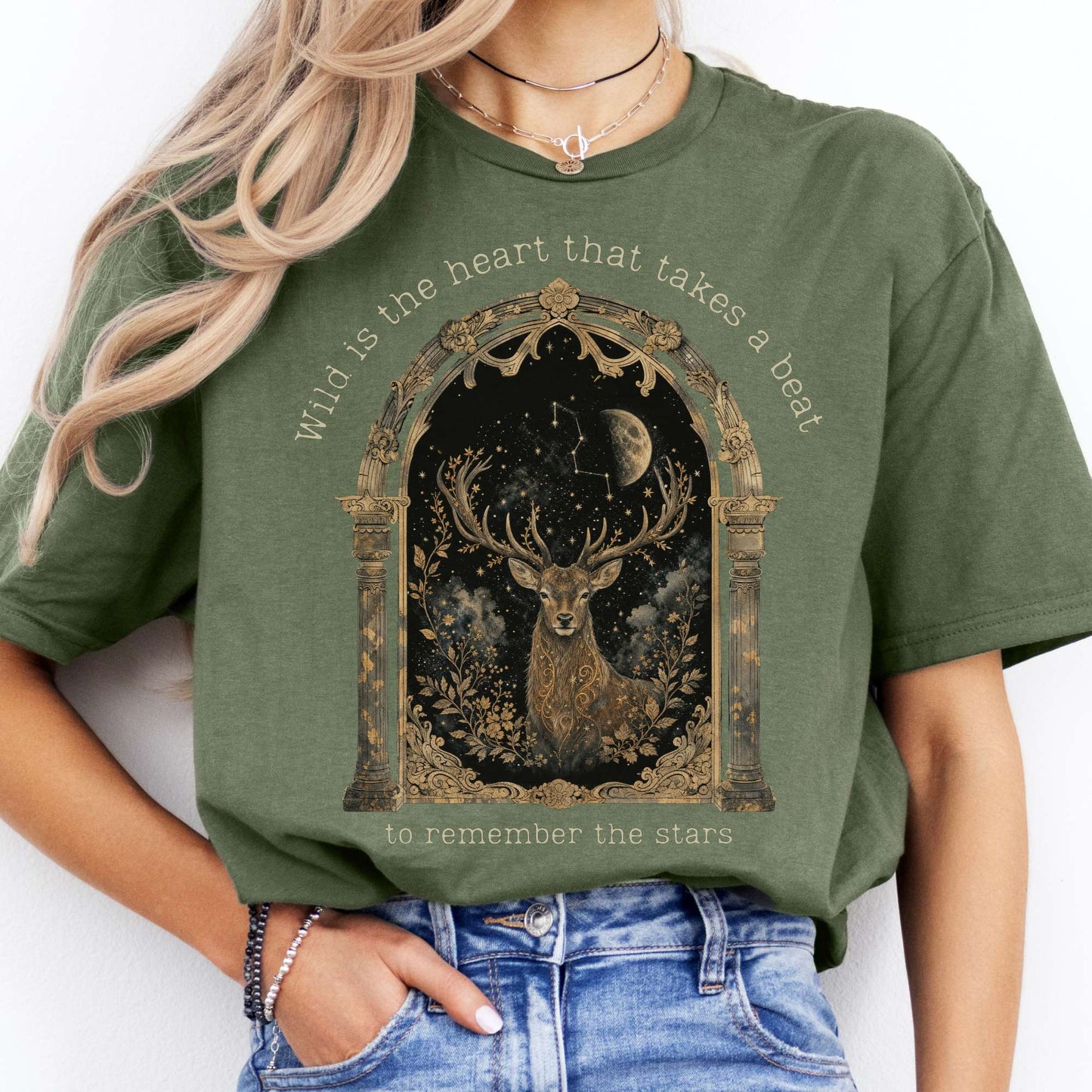 Wild Is the Heart Mythical Stag Stargazing T-Shirt