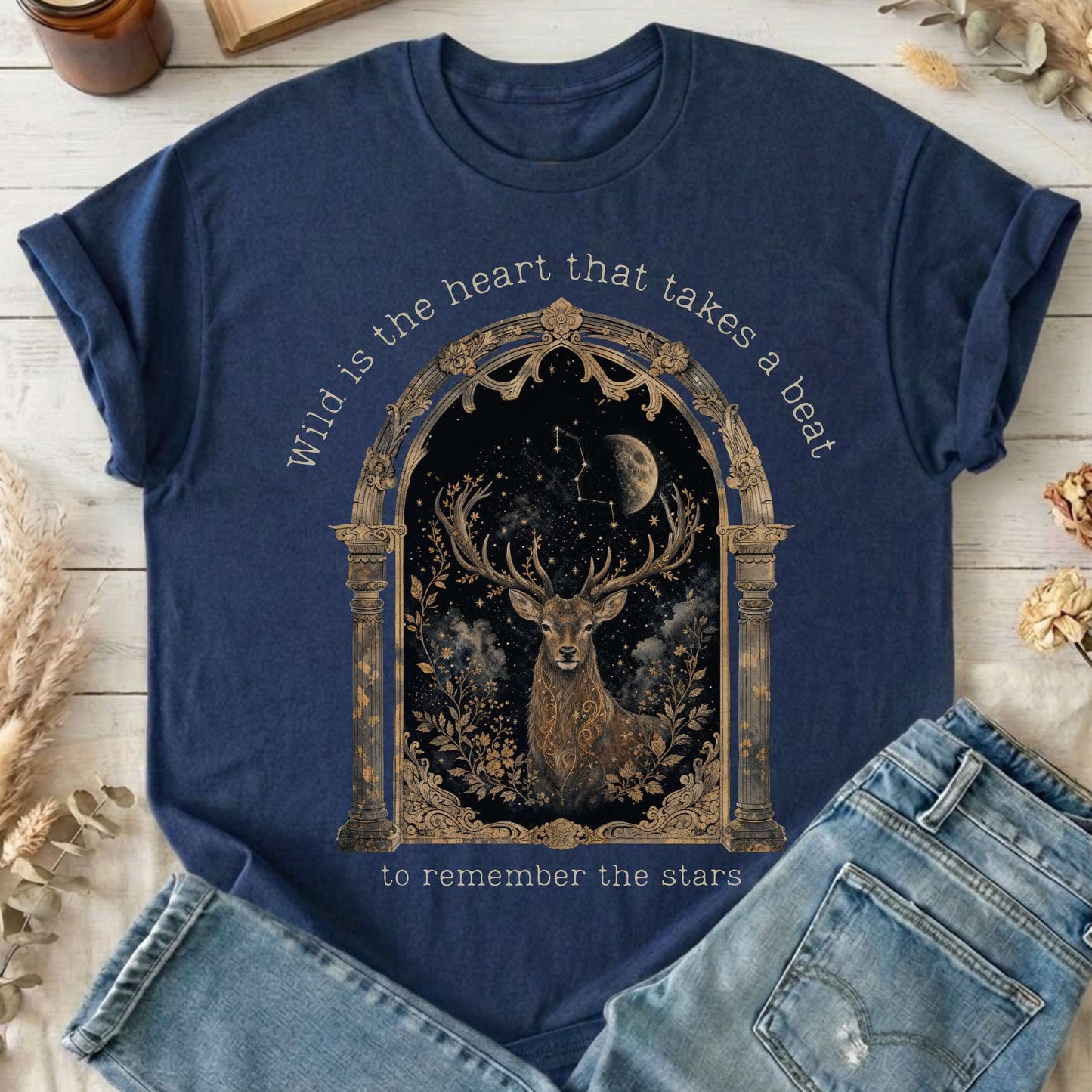 Wild Is the Heart Mythical Stag Stargazing T-Shirt