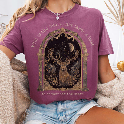 T-Shirt Berry / S Wild Is the Heart Mythical Stag Stargazing T-Shirt The Mystic Eden