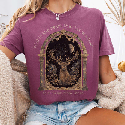 T-Shirt Berry / S Wild Is the Heart Mythical Stag Stargazing T-Shirt The Mystic Eden