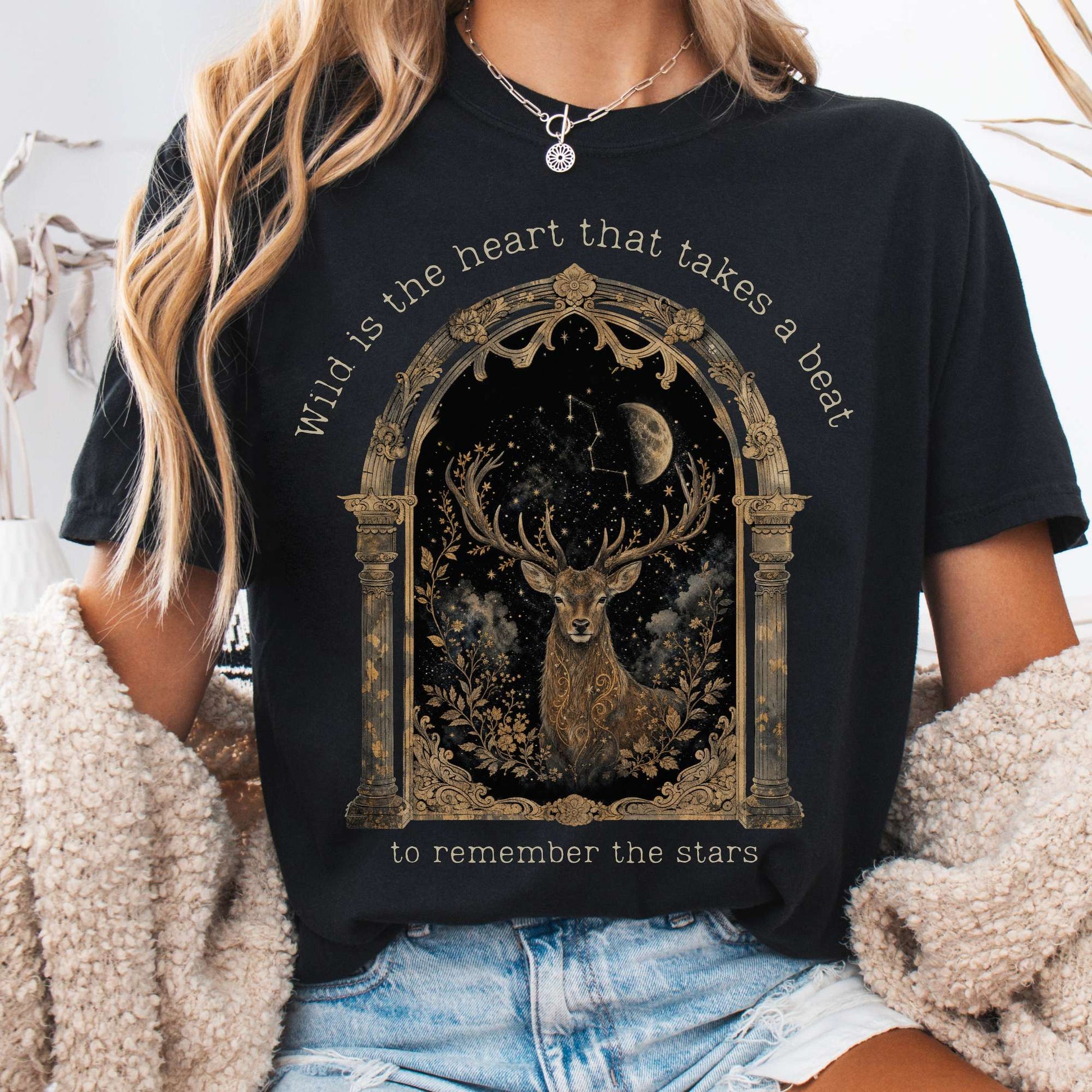 T-Shirt Black / S Wild Is the Heart Mythical Stag Stargazing T-Shirt The Mystic Eden