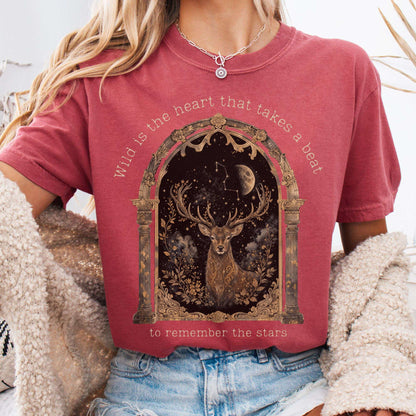 T-Shirt Crimson / S Wild Is the Heart Mythical Stag Stargazing T-Shirt The Mystic Eden