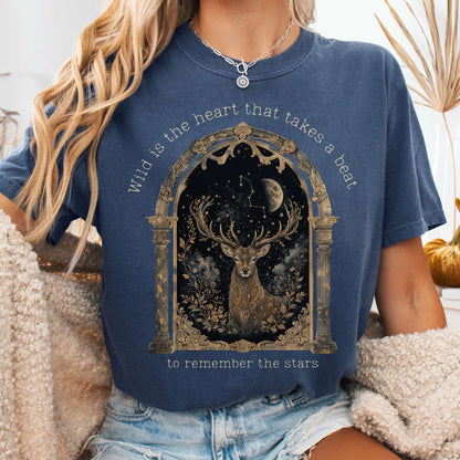 T-Shirt Denim / S Wild Is the Heart Mythical Stag Stargazing T-Shirt The Mystic Eden