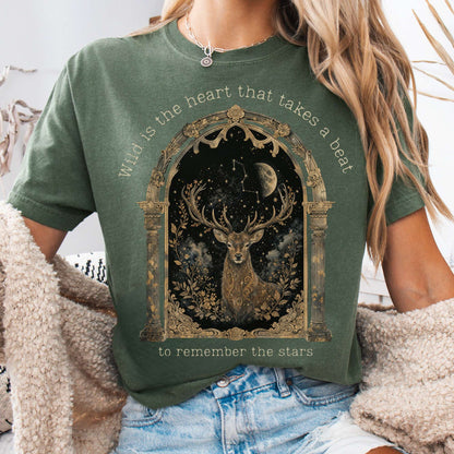 T-Shirt Moss / S Wild Is the Heart Mythical Stag Stargazing T-Shirt The Mystic Eden