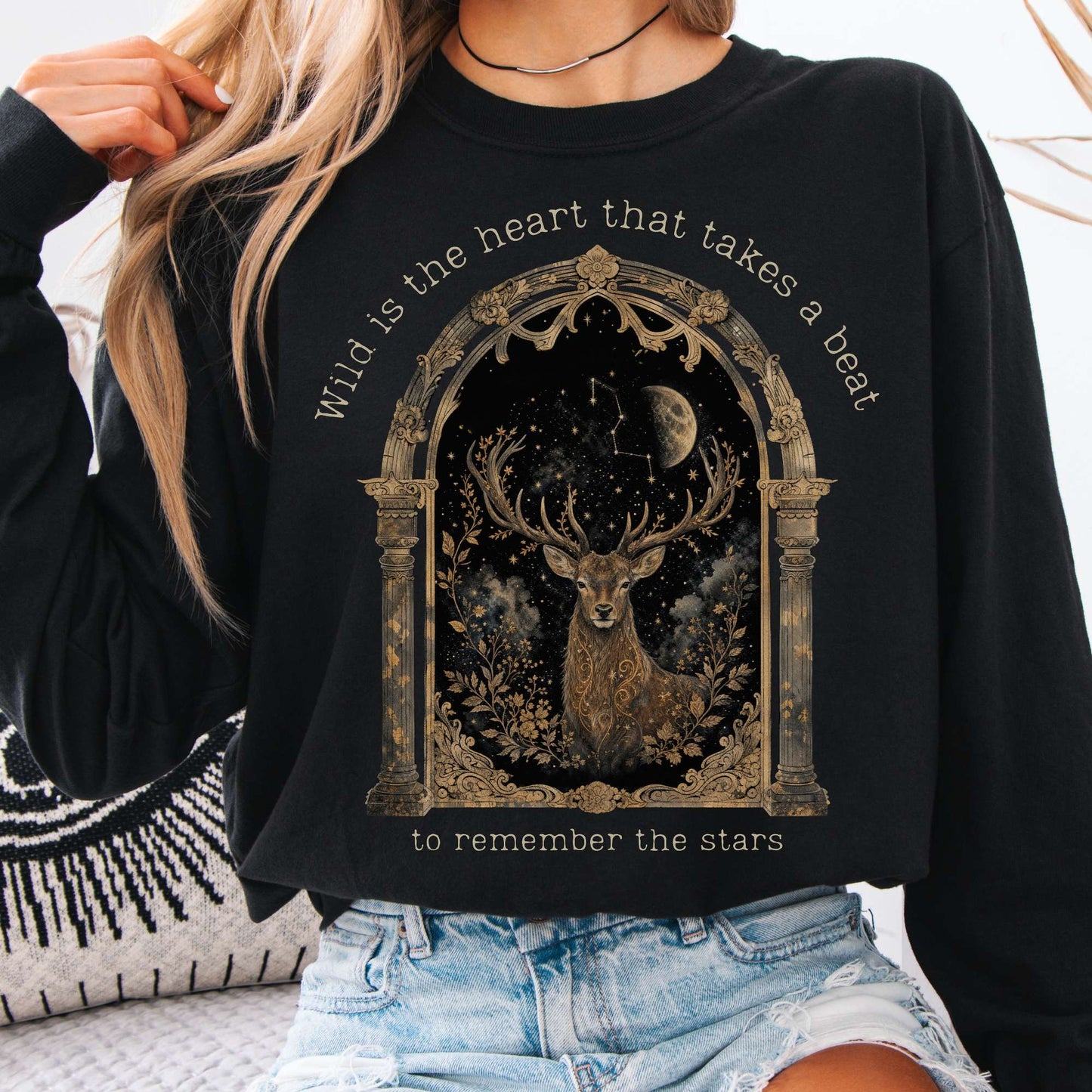 Long-sleeve Black / S Wild Is the Heart Mythical Stag Stargazing Long Sleeve The Mystic Eden