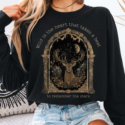 Long-sleeve Black / S Wild Is the Heart Mythical Stag Stargazing Long Sleeve The Mystic Eden