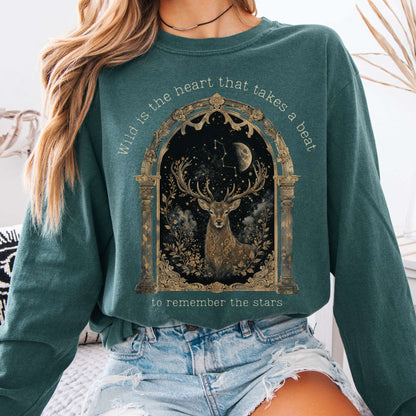 Long-sleeve Blue Spruce / S Wild Is the Heart Mythical Stag Stargazing Long Sleeve The Mystic Eden