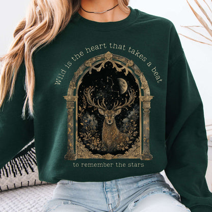 Sweatshirt Forest Green / S Wild Is the Heart Mythical Stag Stargazing Crewneck Sweatshirt The Mystic Eden