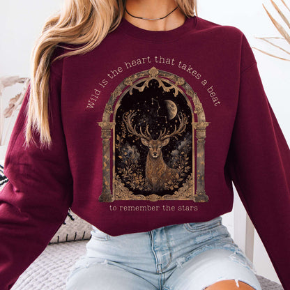 Sweatshirt Maroon / S Wild Is the Heart Mythical Stag Stargazing Crewneck Sweatshirt The Mystic Eden
