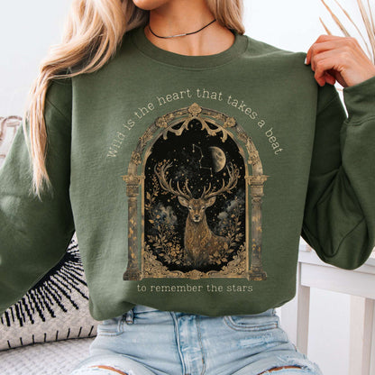 Sweatshirt Military Green / S Wild Is the Heart Mythical Stag Stargazing Crewneck Sweatshirt The Mystic Eden