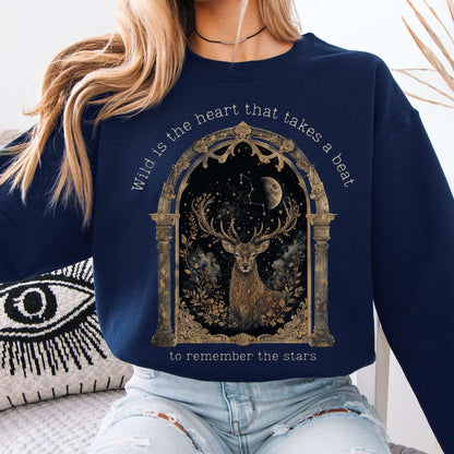 Sweatshirt Navy / S Wild Is the Heart Mythical Stag Stargazing Crewneck Sweatshirt The Mystic Eden