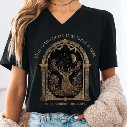 V-neck Black / S Wild Is the Heart Mythical Stag Stargazing V-Neck The Mystic Eden