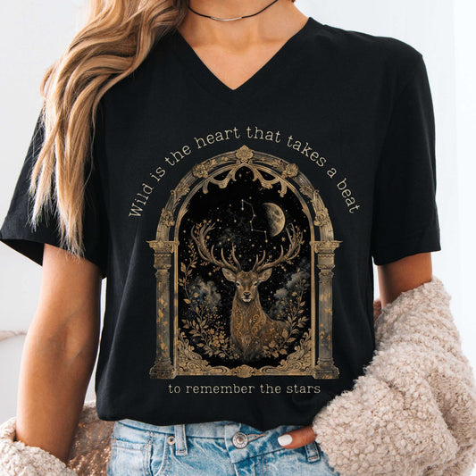 V-neck Black / S Wild Is the Heart Mythical Stag Stargazing V-Neck The Mystic Eden