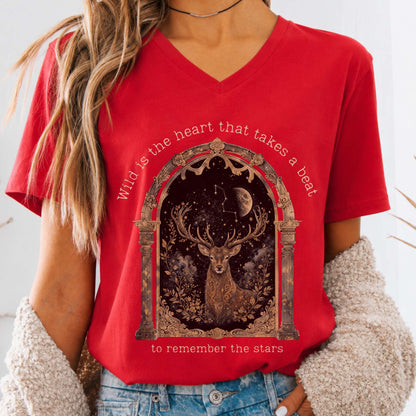 Wild Is the Heart Mythical Stag Stargazing V-Neck