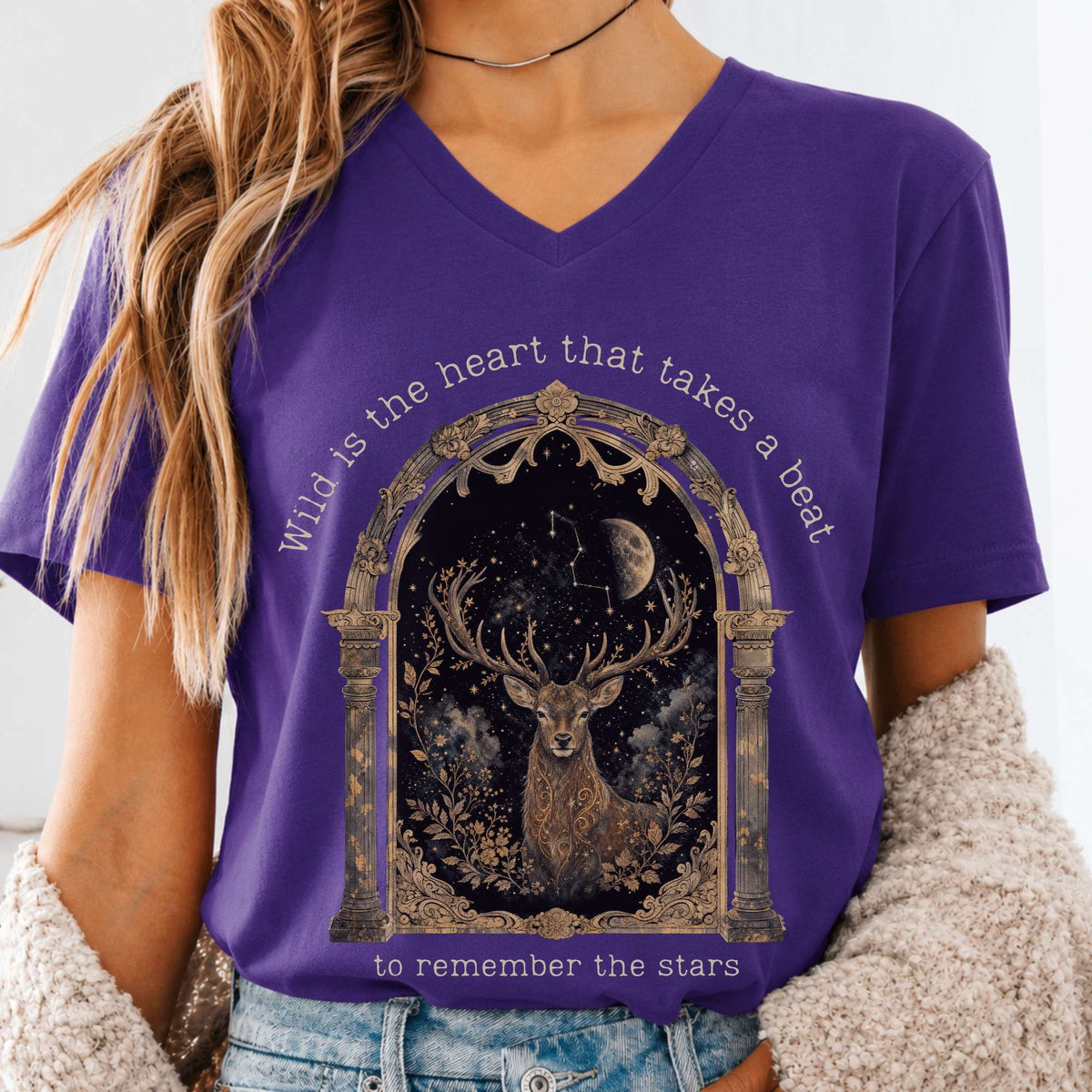 Wild Is the Heart Mythical Stag Stargazing V-Neck