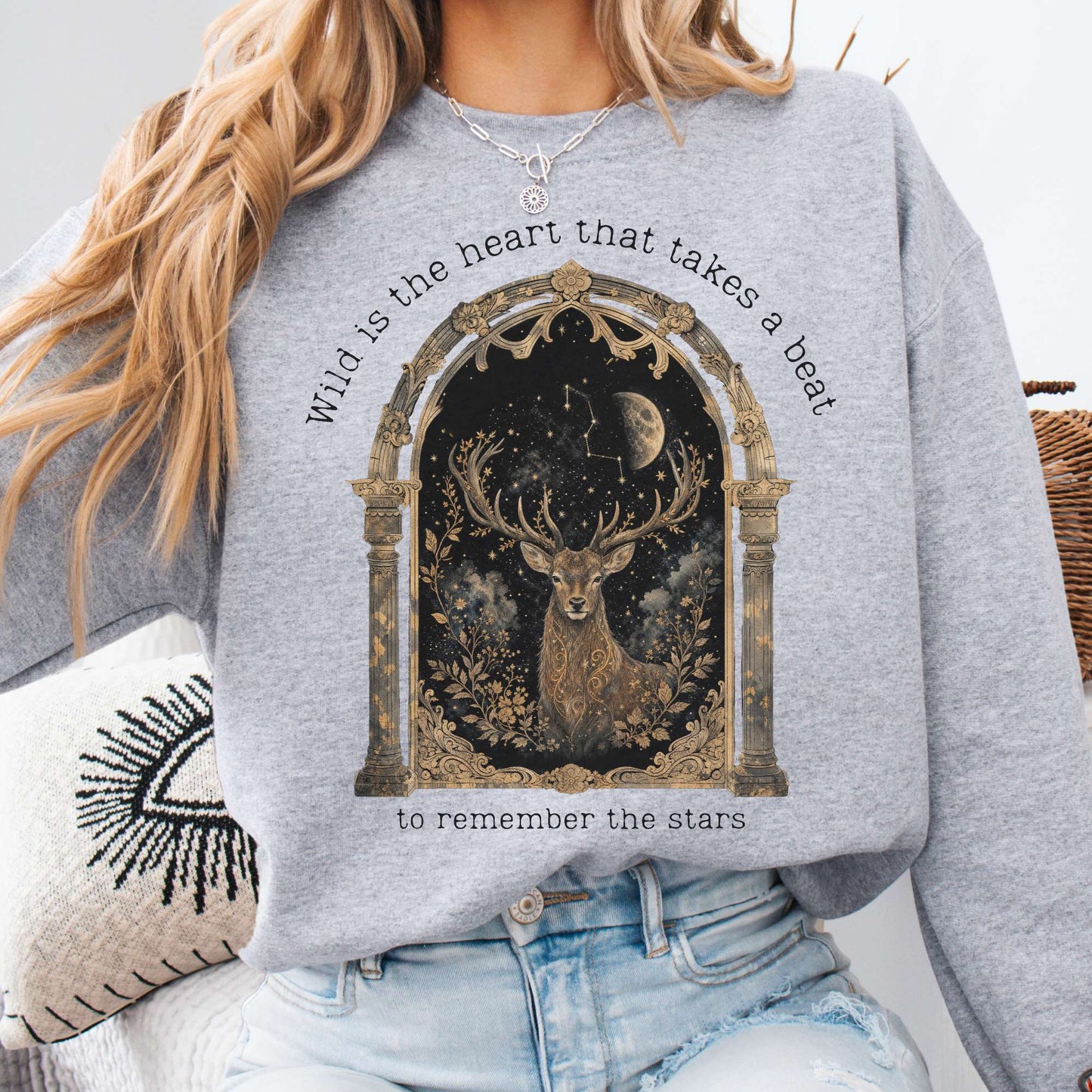 Wild Is the Heart Mythical Stag Stargazing Sweatshirt