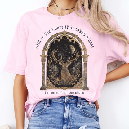 Wild Is the Heart Mythical Stag Stargazing T-Shirt