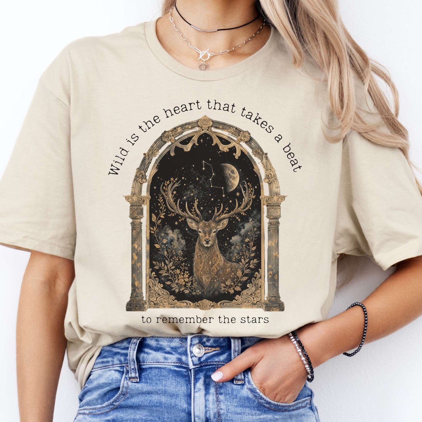 Wild Is the Heart Mythical Stag Stargazing T-Shirt