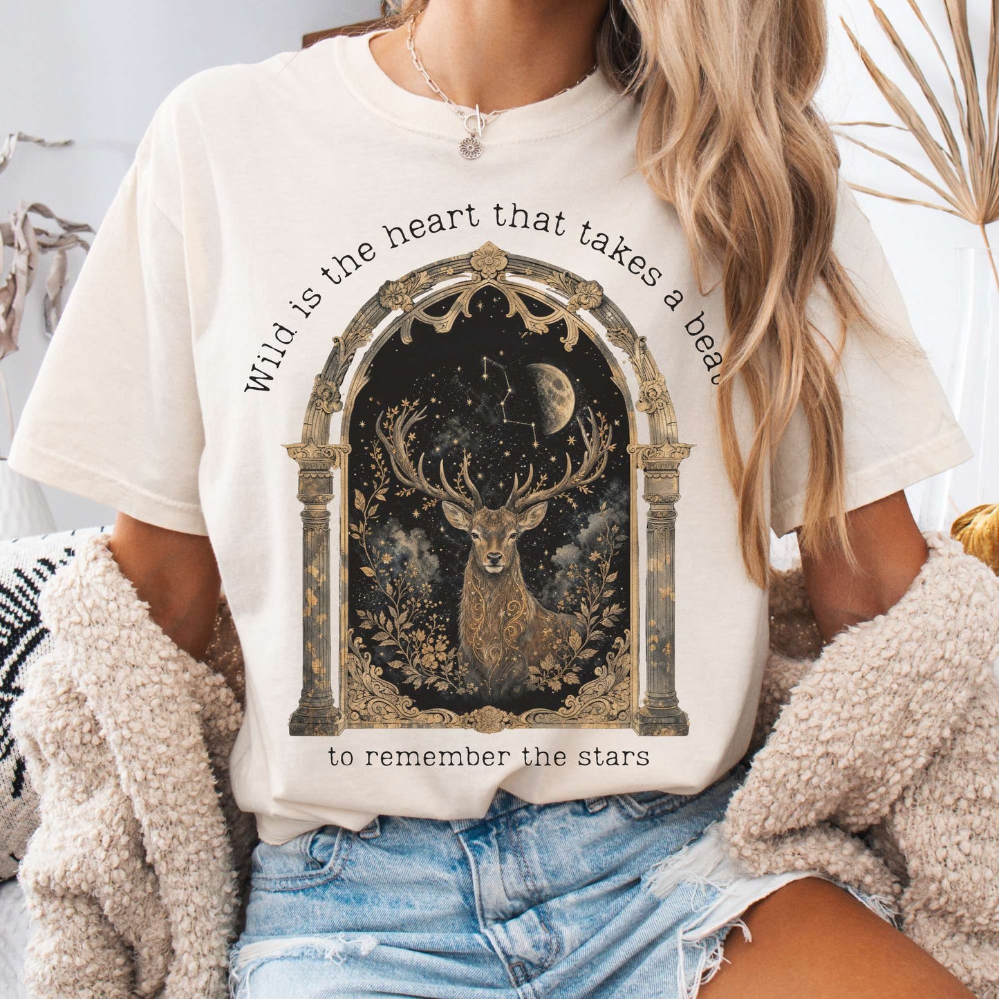 T-Shirt Ivory / S Wild Is the Heart Mythical Stag Stargazing T-Shirt The Mystic Eden