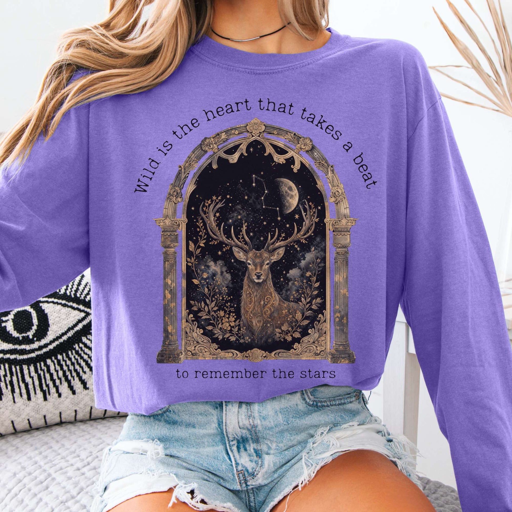 Long-sleeve Violet / S Wild Is the Heart Mythical Stag Stargazing Long Sleeve The Mystic Eden