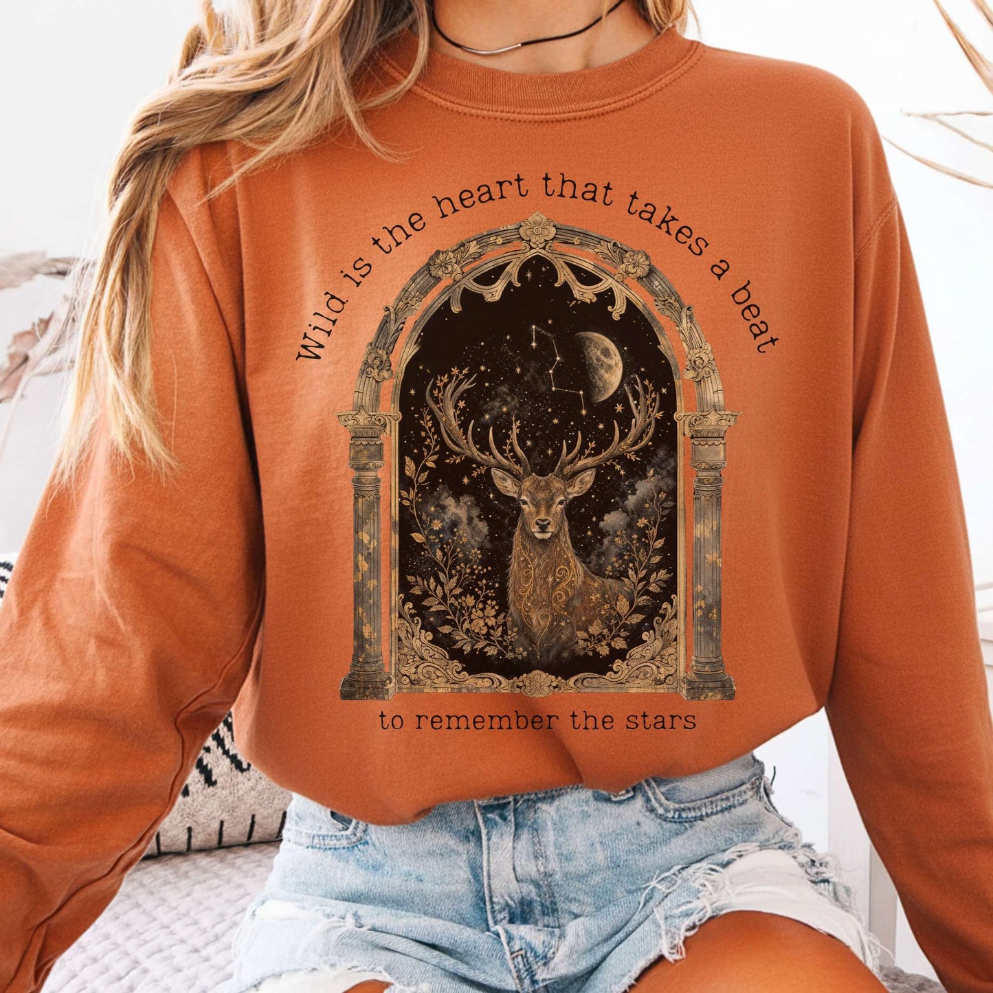 Long-sleeve Yam / S Wild Is the Heart Mythical Stag Stargazing Long Sleeve The Mystic Eden