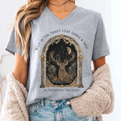 V-neck Athletic Heather / S Wild Is the Heart Mythical Stag Stargazing V-Neck The Mystic Eden