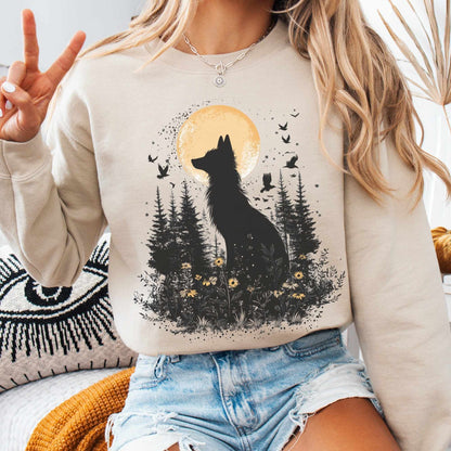 Mystical Fox Under Yellow Moon Sweatshirt