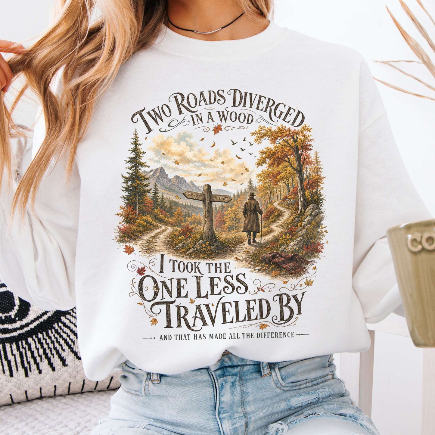 Sweatshirt White / S The Road Not Taken Robert Frost Literary Crewneck Sweatshirt The Mystic Eden