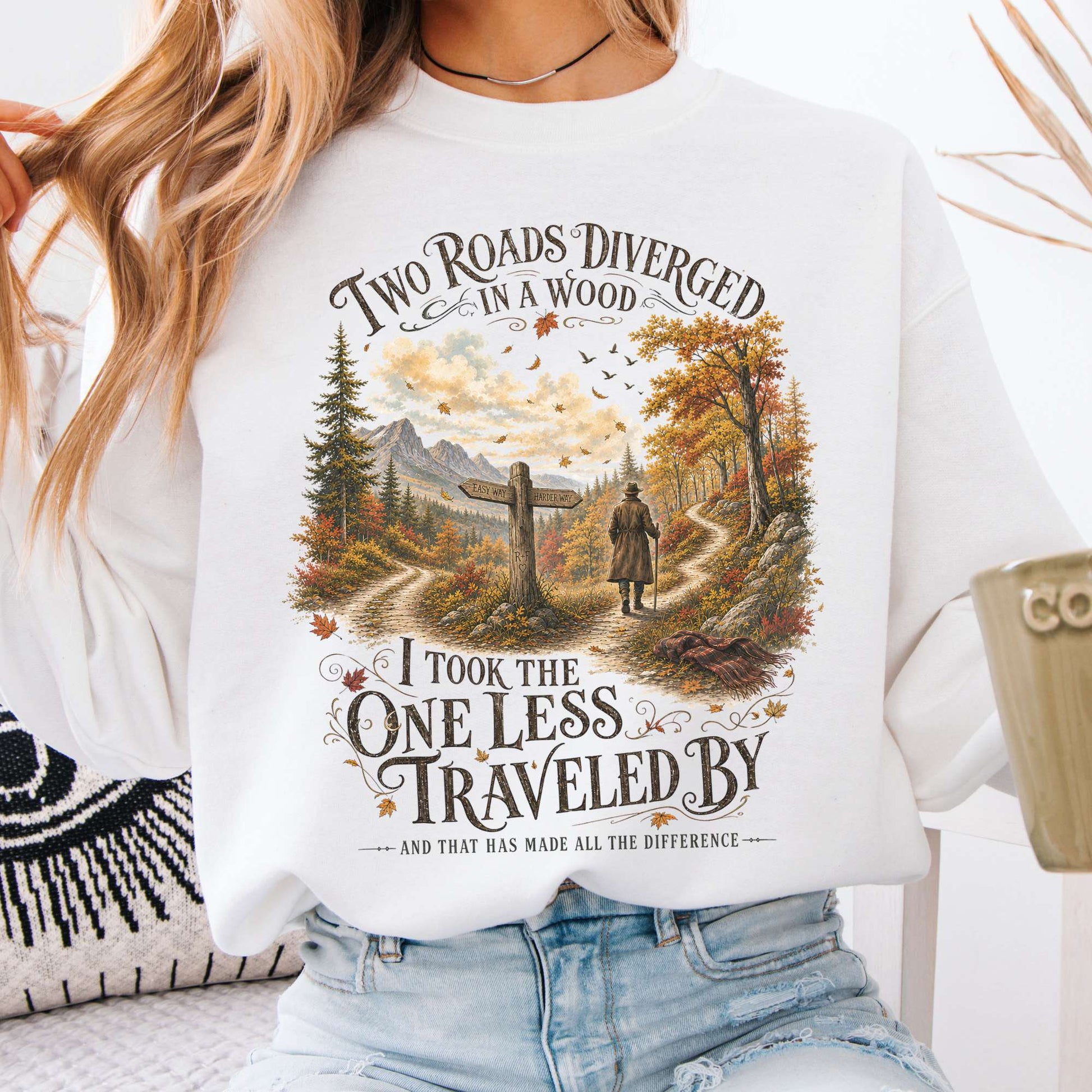 Sweatshirt White / S The Road Not Taken Robert Frost Literary Crewneck Sweatshirt The Mystic Eden
