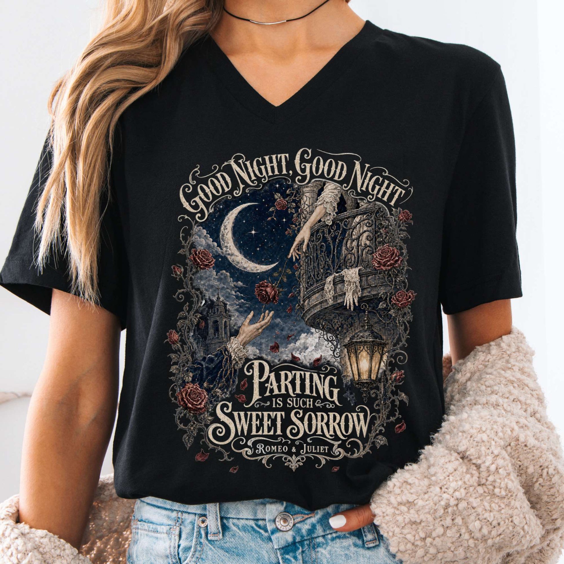 V-neck Black / S Parting Is Such Sweet Sorrow Romeo and Juliet Shakespeare V-Neck The Mystic Eden