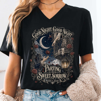 V-neck Black / S Parting Is Such Sweet Sorrow Romeo and Juliet Shakespeare V-Neck The Mystic Eden