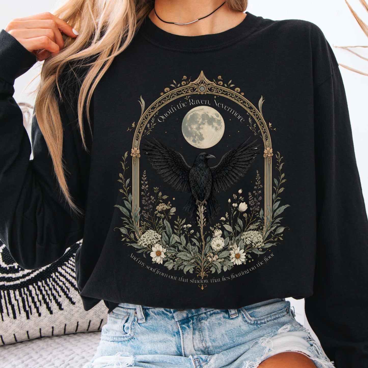 Long-sleeve Black / S Quoth the Raven, Nevermore Poe Literary Long Sleeve The Mystic Eden