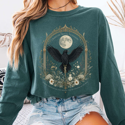 Long-sleeve Blue Spruce / S Quoth the Raven, Nevermore Poe Literary Long Sleeve The Mystic Eden