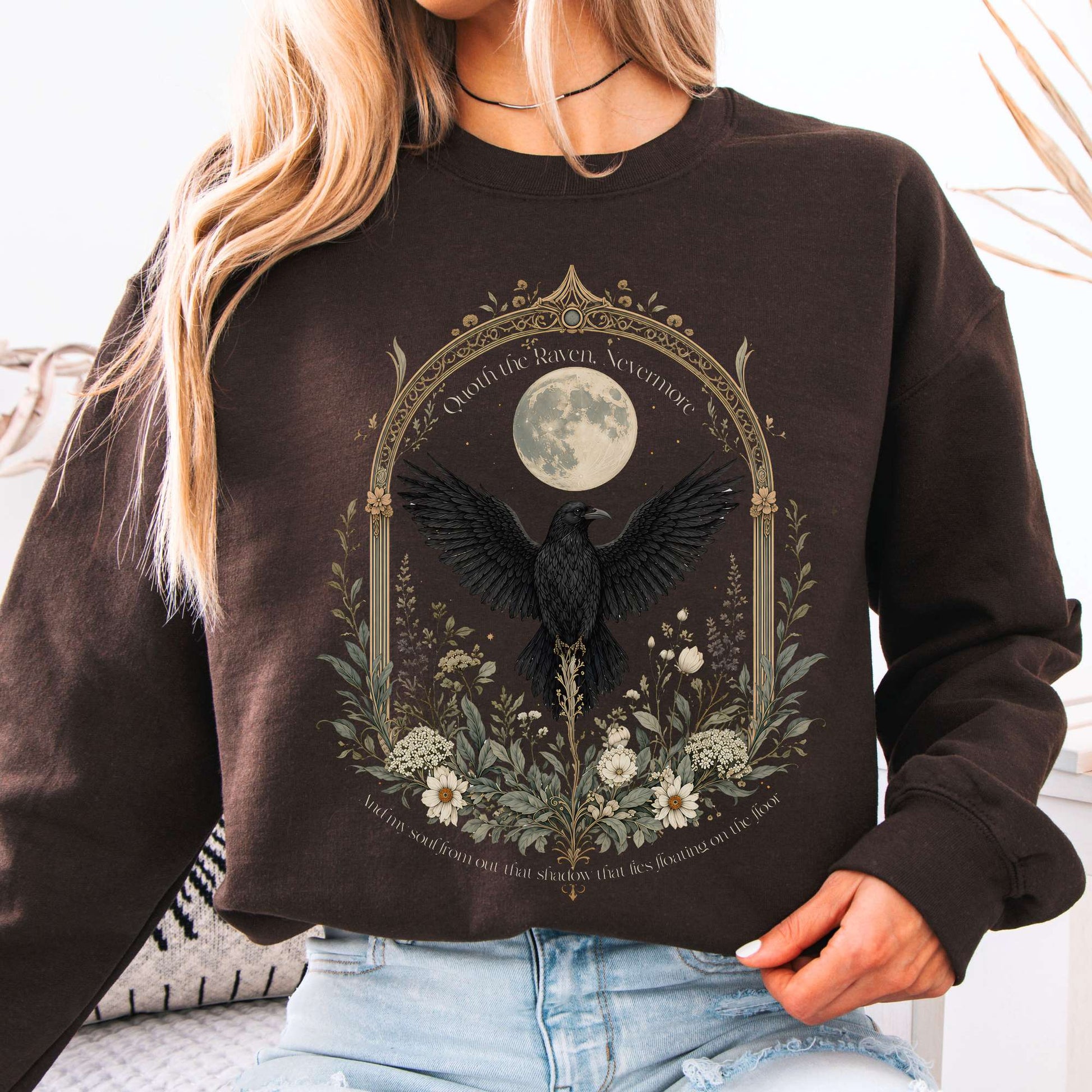 Sweatshirt Dark Chocolate / S Quoth the Raven, Nevermore Poe Literary Crewneck Sweatshirt The Mystic Eden