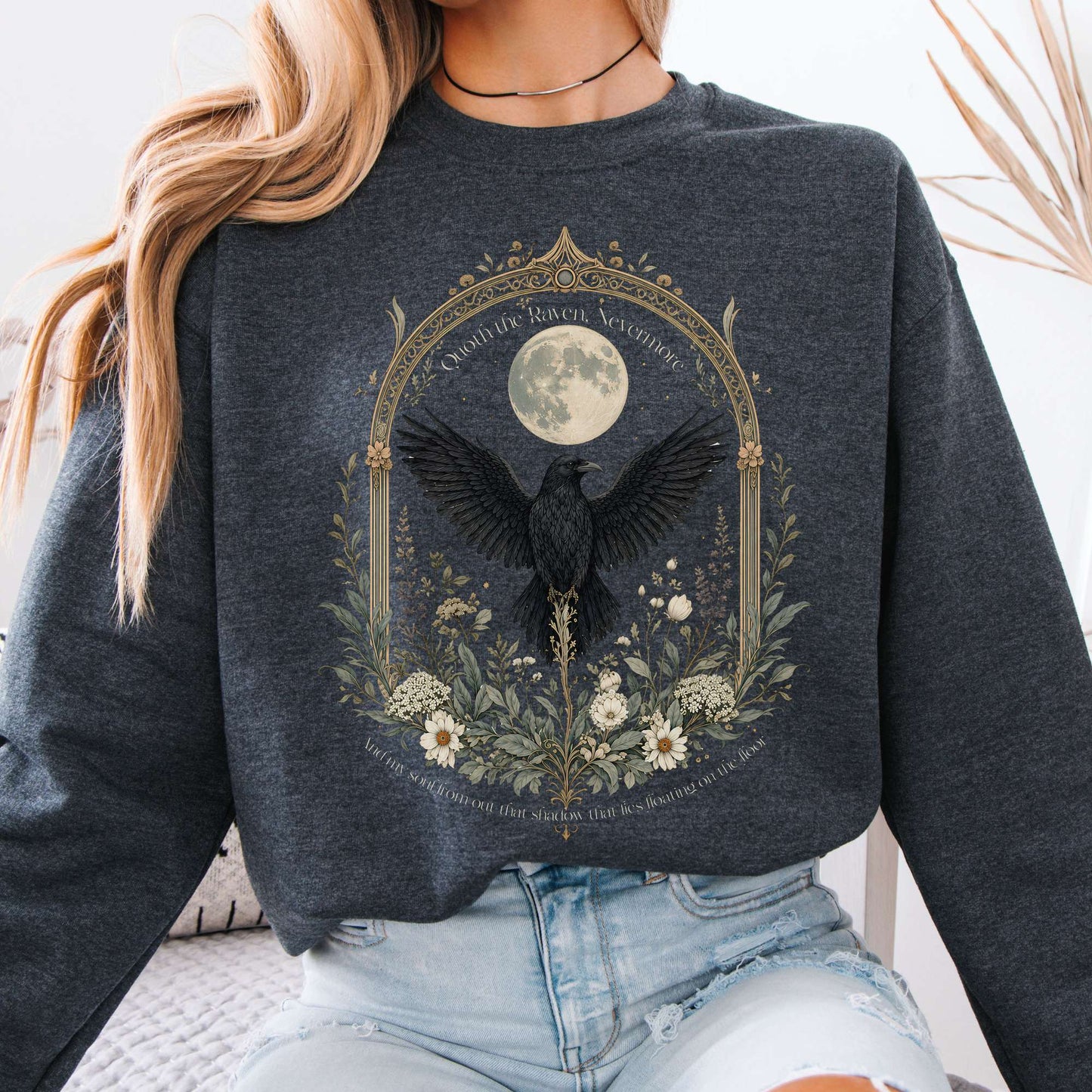 Sweatshirt Dark Heather / S Quoth the Raven, Nevermore Poe Literary Crewneck Sweatshirt The Mystic Eden