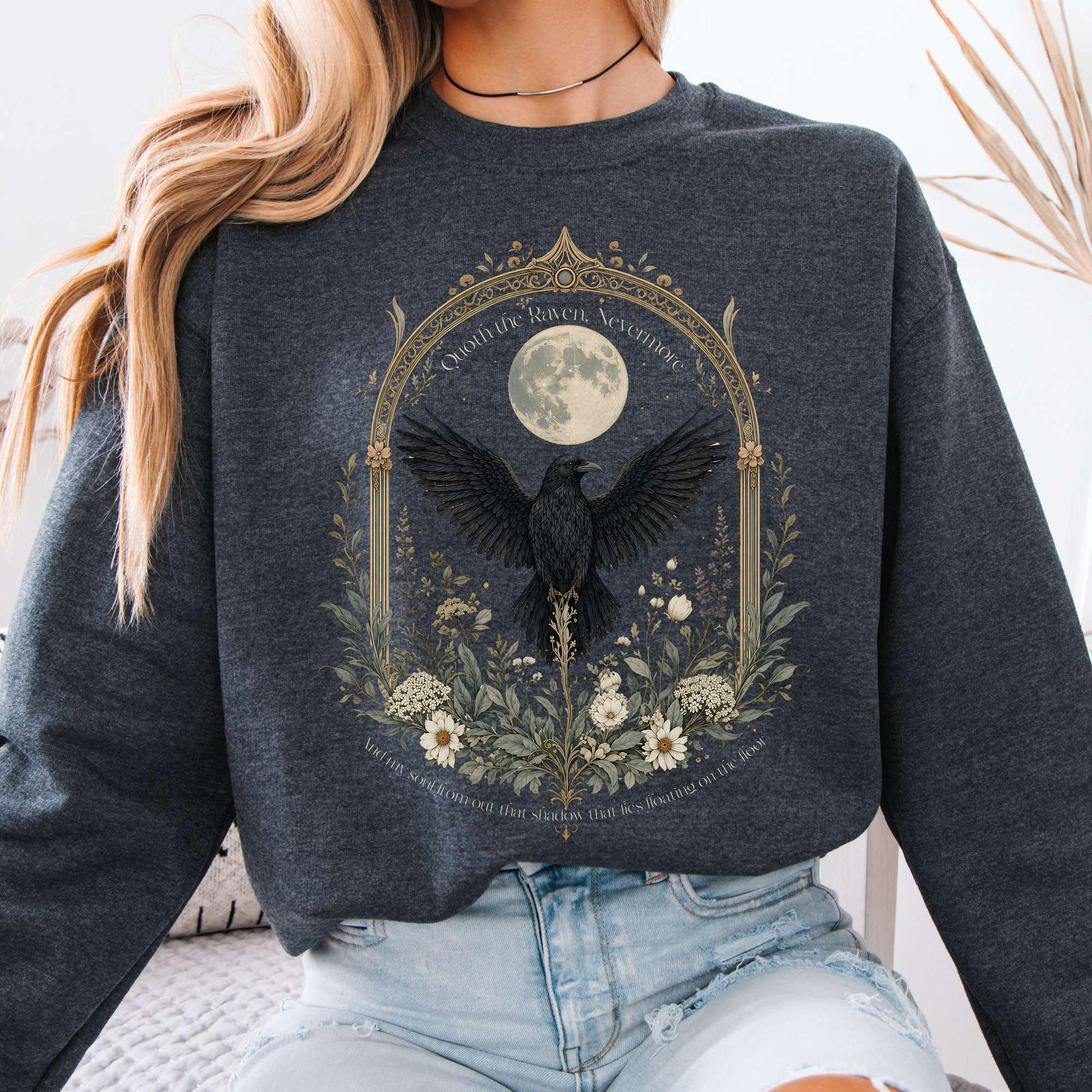 Sweatshirt Dark Heather / S Quoth the Raven, Nevermore Poe Literary Crewneck Sweatshirt The Mystic Eden
